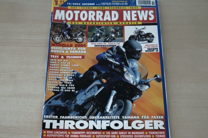 Deckblatt Motorrad News (10/2003)